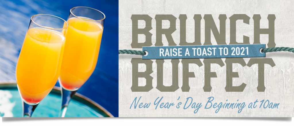 Photo of mimosa. Brunch buffet. Raise a toast to 2021 New Year's day beginning at 10am.