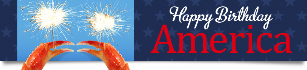Image of crab holding sparklers. Happy birthday America.